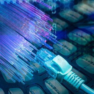 network cables closeup with fiber optical background