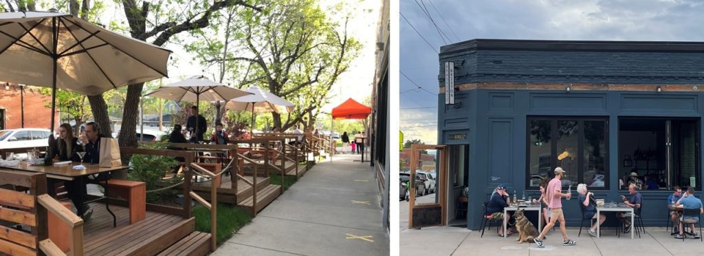 Amenity zones on sidewalks with restaurant patios